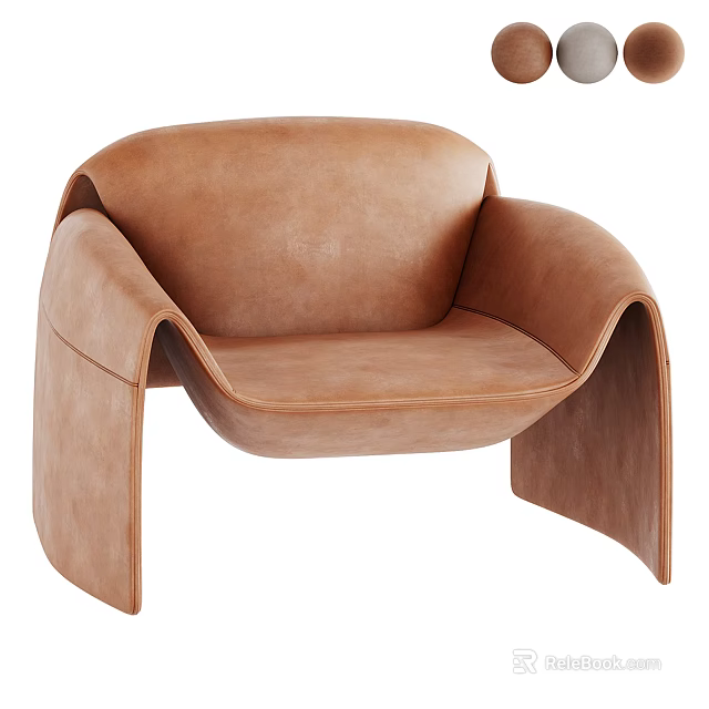 Modern Leather Lounge Chair With Curved Arms Sleek Lines And Comfortable Seat 3d model 