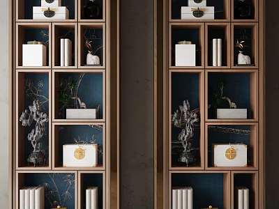 Elegant Wooden Shelving Unit Featuring Decorative Items Plants Books and Storage Boxes 3d model