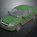 Old Green Sedan Car Featuring Worn Exterior And Dusty Body