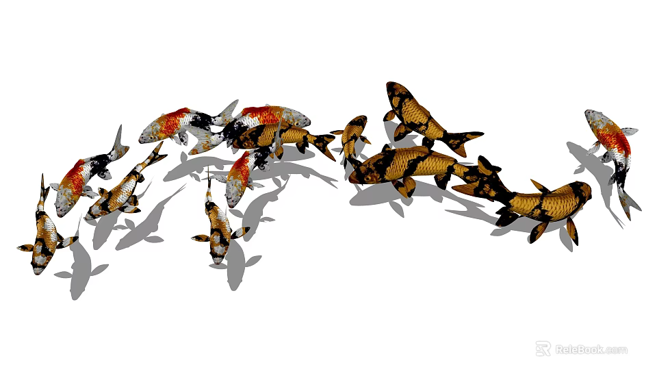 Colorful Koi Fish Swimming Together In A Group With Vibrant Patterns 3d model 