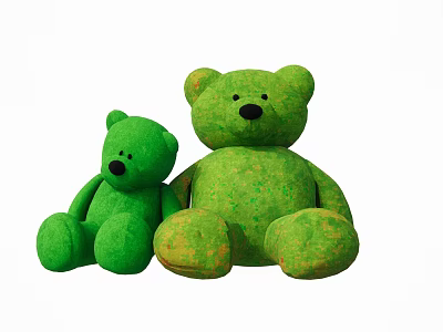 Green Plush Teddy Bear Garden Ornaments In Two Sizes For Decor 3d model