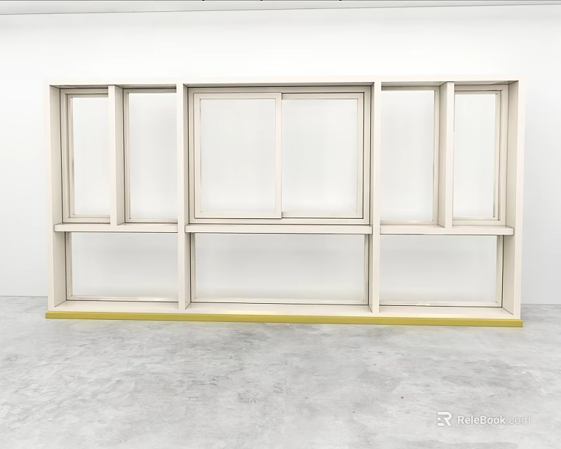 Minimalist White Wooden Casement Windows With Multiple Panes In Empty Room Setting 3d model 