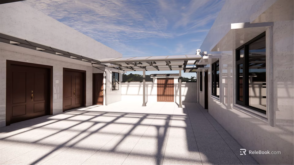 Modern Patio Awning With Transparent Roof And Support Structure For Outdoor Terrace 3d model 