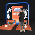 Interactive Bowling Game Zone With Pins Lanes Drinks And People Playing 3d model