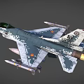 Camouflaged Military Fighter Jet With Green Cockpit Mounted Missiles And Flaming Tail