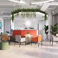 Modern Stylish Lounge Area Interior With Hanging Plants Colorful Chairs And Round Tables