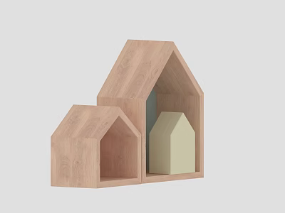 Wooden House Shaped Decorative Ornament Set With Light Green Small Piece 3d model
