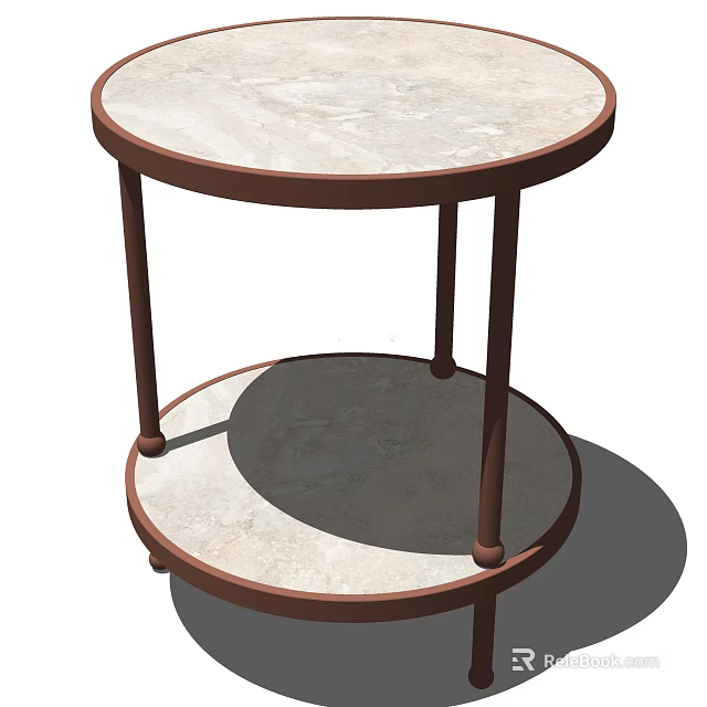 Modern Round Coffee Table With Marble Top And Brown Two-tiered Frame 3d model 