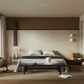 Modern Bedroom Interior With Double Bed Nightstand Table Lamp And Window Blinds