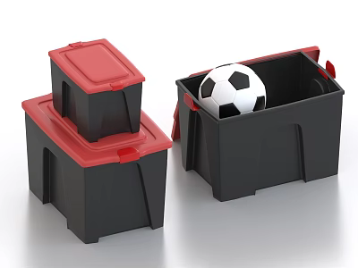 Red Lid Black Body Storage Bins For Organizing Toys Like Soccer Ball 3d model