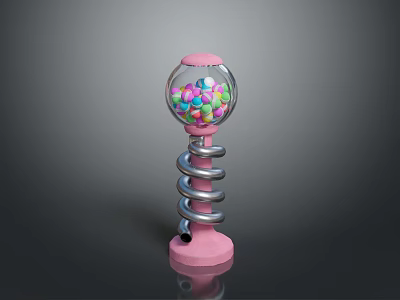 Pink Base Candy Dispenser With Silver Spring And Colorful Candies In Glass Globe 3d model