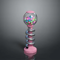 Pink Base Candy Dispenser With Silver Spring And Colorful Candies In Glass Globe