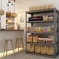 Practical Storage Shelf Filled With Snacks Beverages And Packaged Food In Kitchen Area