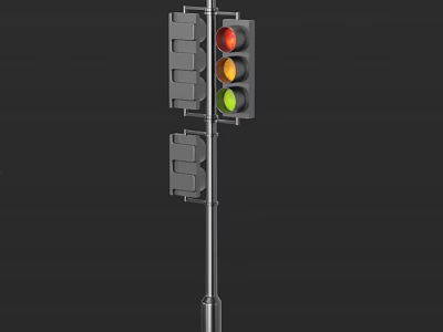Outdoor Traffic Light with Red Yellow Green Lights Mounted On Metal Pole 3d model