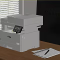 Modern Canon Multifunction Office Printer On Wooden Desk With Notebook And Pen 3d model