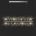 Modern Artistic Chandelier with Thin Metallic Branches Multiple Illuminated Bulbs and Reflective Surface Below
