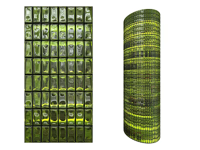 Modern Green Partition With Grid Pattern And Yellow Accent Lines Design 3d model
