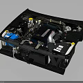 The Industrial Mechanical Equipment With Black Frame Blue Pipes White Valves And Control Panels