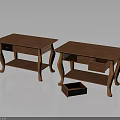 Classic Wooden Side Tables With Drawers Shelves And Open Drawer Design Detail