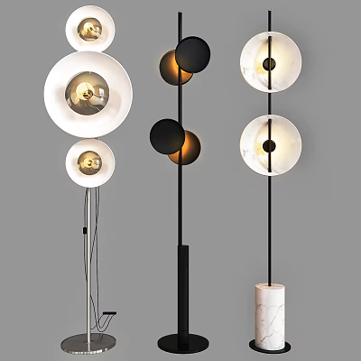 Modern Floor Lamps With Circular Shades Metal Stands And Marble Base Design 3d model Modern Floor Lamps With Circular Shades Metal Stands And Marble Base Design 3d model