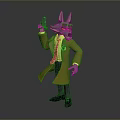 Anthropomorphic Wolf Character In Yellow Trench Coat Red Tie Sunglasses Holding Gun