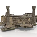 Ancient Stone Ruins Structure With Weathered Pillars And Broken Walls 3d model
