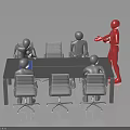 Gray Office Conference Table With Ergonomic Chairs Blue Notebook And Meeting Setup