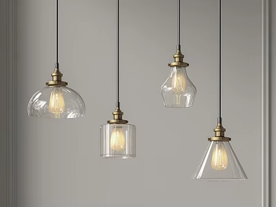 Stylish Glass Pendant Lights With Brass Bases And Different Shapes For Interior Design 3d model