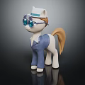Cute Little Pony Wearing White Hat Blue Glasses And Blue Outfit Standing On Black Surface