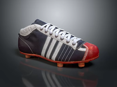 Classic Soccer Shoes With Dark Blue Upper White Stripes Red Toe And Cleated Sole 3d model