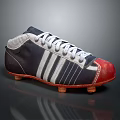 Classic Soccer Shoes With Dark Blue Upper White Stripes Red Toe And Cleated Sole