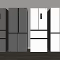 Modern Silver and White Refrigerators with Different Styles Placed Side by Side in Kitchen 3d model