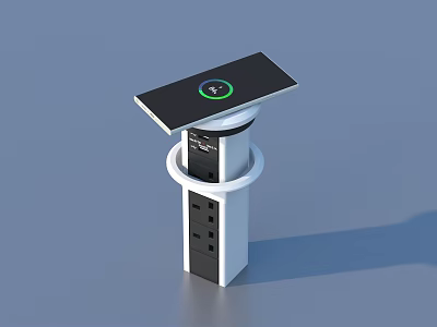 Solar Powered Outdoor Charging Station With Tilted Black Panel Green Indicator And White Black Base 3d model