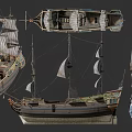 Detailed Sailing Ship Models with Multiple Views Masts Sails and Hull Details