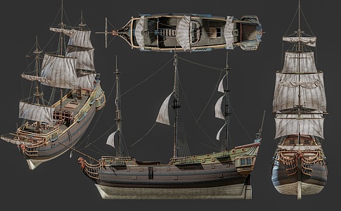 Old Vintage Sailing Combination Classic Sailing Wooden Boat Pirate Ship Combination Ancient Boat Sailing Traditional Sailing Wooden Boat 3d model