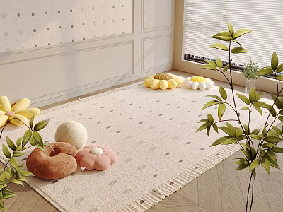 Public Chair In Beige Dotted Room With Carpet Plants Balloons And Plush Toys 3d model