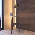 Modern Wooden Desk With Table Lamp And Round Clock Near Window