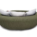 Green Woven Round Outdoor Sofa With Soft Gray And White Cushions