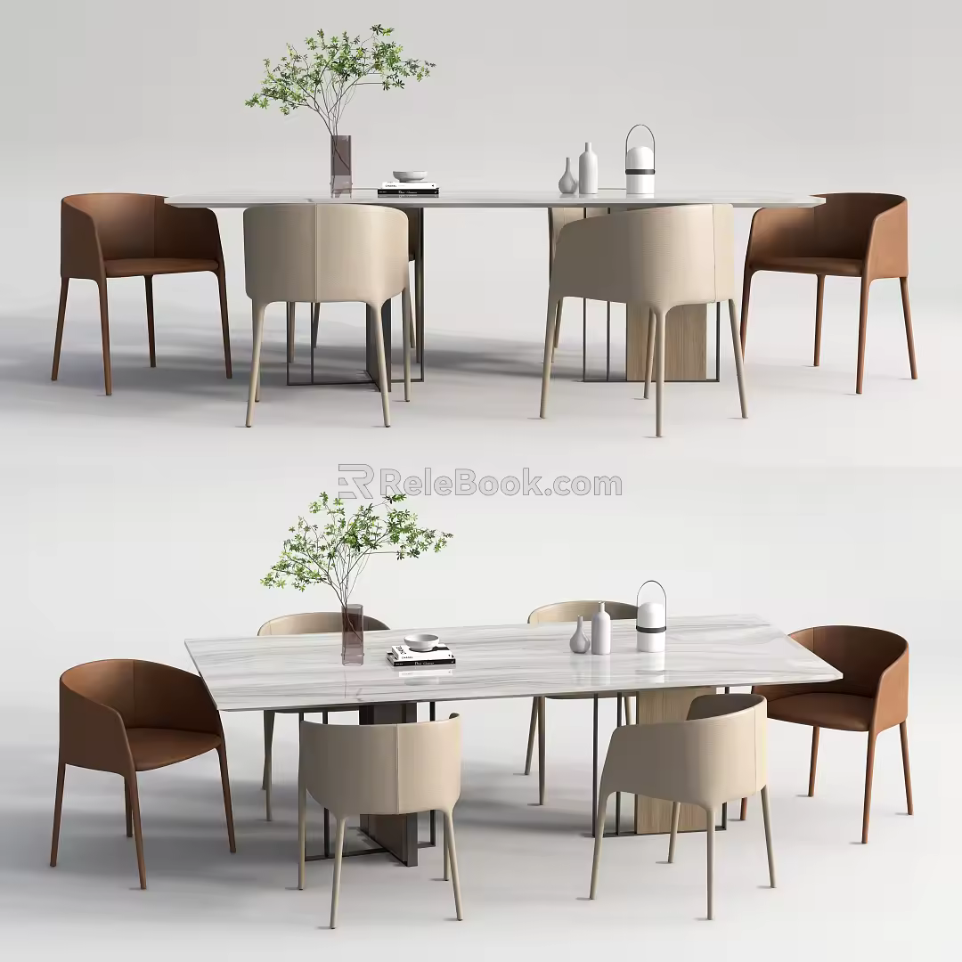 Modern Dining Table and Chair Combination Long Table Decoration Combination 3d model