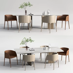 Modern Dining Table and Chair Combination Long Table Decoration Combination 3d model