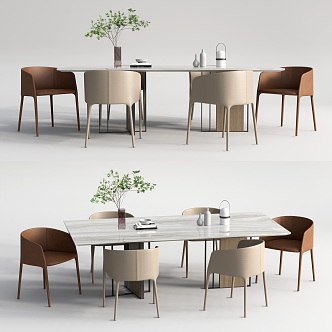 Modern Dining Table and Chair Combination Long Table Decoration Combination 3d model