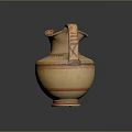 Traditional Ancient Earthenware Pottery Sculpture With Curved Spout And Decorative Stripes