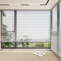 White Window Blinds in Modern Living Room with Natural Light and Green Outdoor View