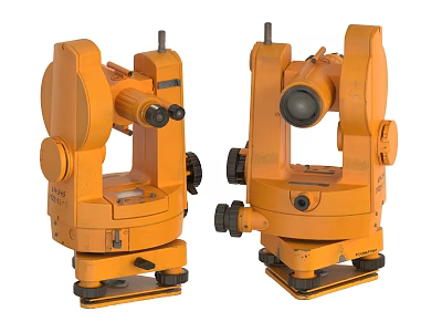 Yellow Vintage Mechanical Surveying Instruments Two Units Industrial Equipment for Precision Engineering Measurement 3d model