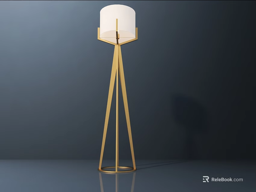 Modern Floor Lamp With Golden Stand And White Lampshade Design 3d model 