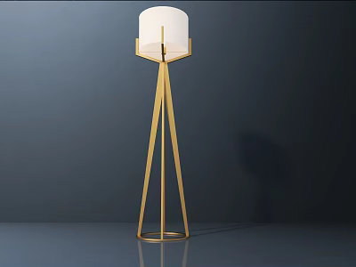 Modern Floor Lamp With Golden Stand And White Lampshade Design 3d model