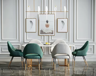 Light Luxury Dining Table and Chair Combination 3d model