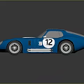 Blue Classic Race Car With White Stripes And Number 12 On Shiny Body