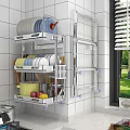 Stainless Steel Kitchen Wall Rack Organizing Dishes Utensils And Fresh Fruits