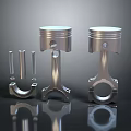 Metallic Engine Pistons And Connecting Rods Displayed On Reflective Surface
